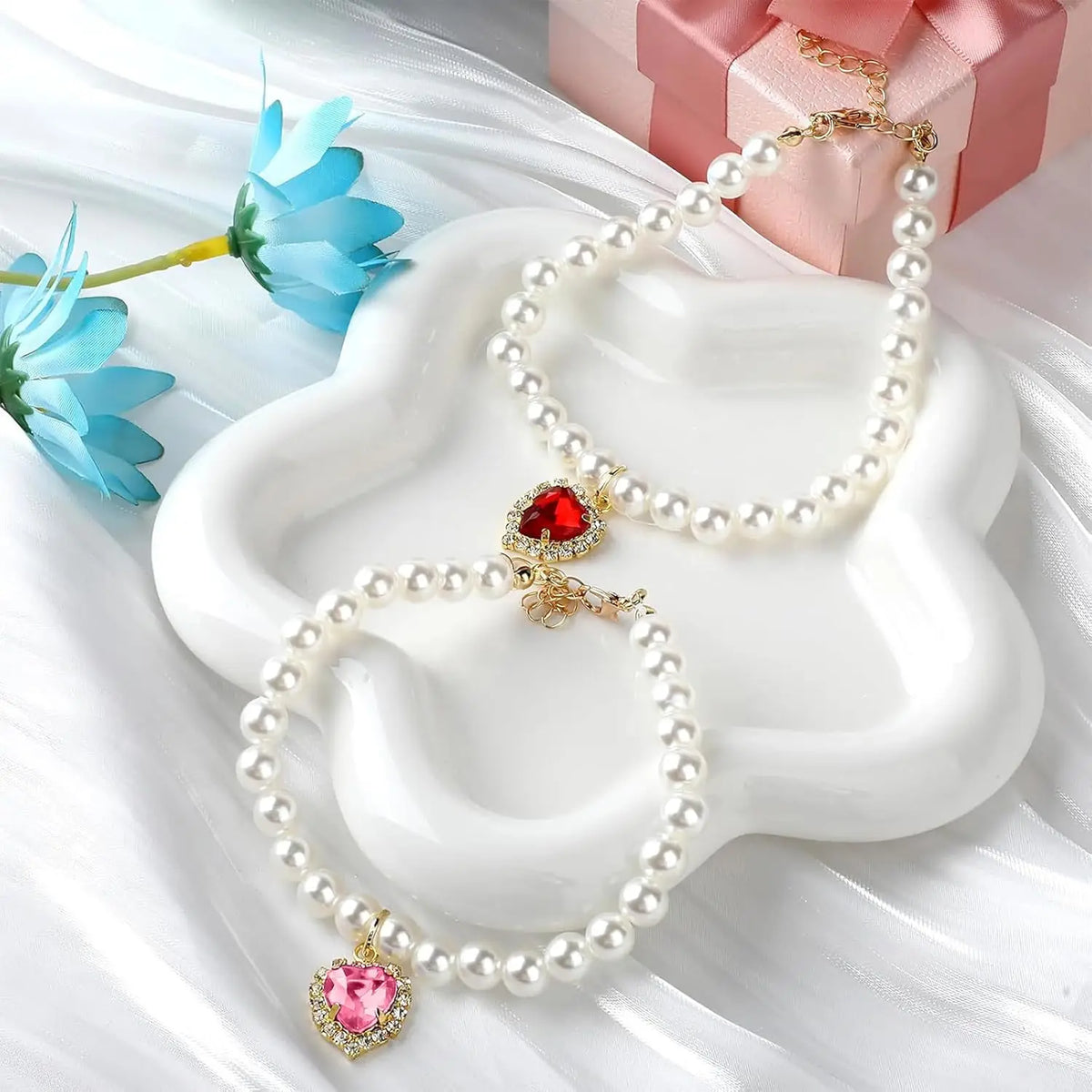 Premium 2-Piece Adjustable Cat Collar Set with Rhinestones, Durable and Fade-Resistant, Ideal for Weddings, Holidays, and Birthdays (9.84-13.78In)
