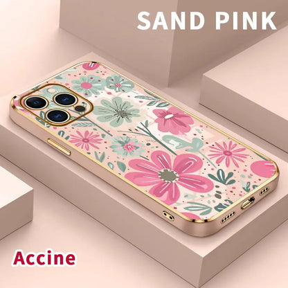 Electroplated Phone Case for Iphone 17 Pro Max Air 16 15 14 plus 13 12 11 Floral Delight Pattern Soft TPU Silicone Dirt-Proof Easy to Clean Soft Cover Gift