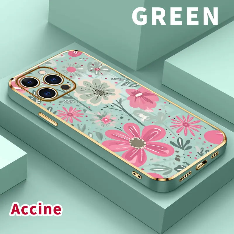 Electroplated Phone Case for Iphone 17 Pro Max Air 16 15 14 plus 13 12 11 Floral Delight Pattern Soft TPU Silicone Dirt-Proof Easy to Clean Soft Cover Gift