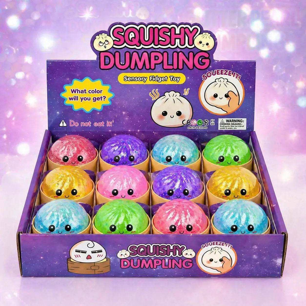 12 Psc per Box Glitter Dumpling Squishy - Random Glitter Dumpling Box, Dumplings Squishy Toy, More Surprises (Random) Stress Glutinous
