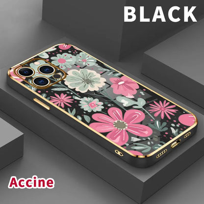 Electroplated Phone Case for Iphone 17 Pro Max Air 16 15 14 plus 13 12 11 Floral Delight Pattern Soft TPU Silicone Dirt-Proof Easy to Clean Soft Cover Gift