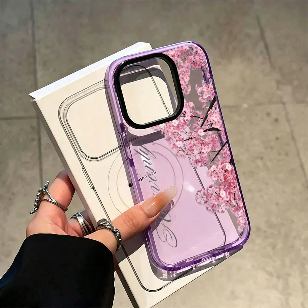Pink Cherry Blossom Phone Case， Elegant Romantic Floral Style for Iphone 17 16 15 14 13 12 11 plus Pro Max， Ideal Birthday Gift.