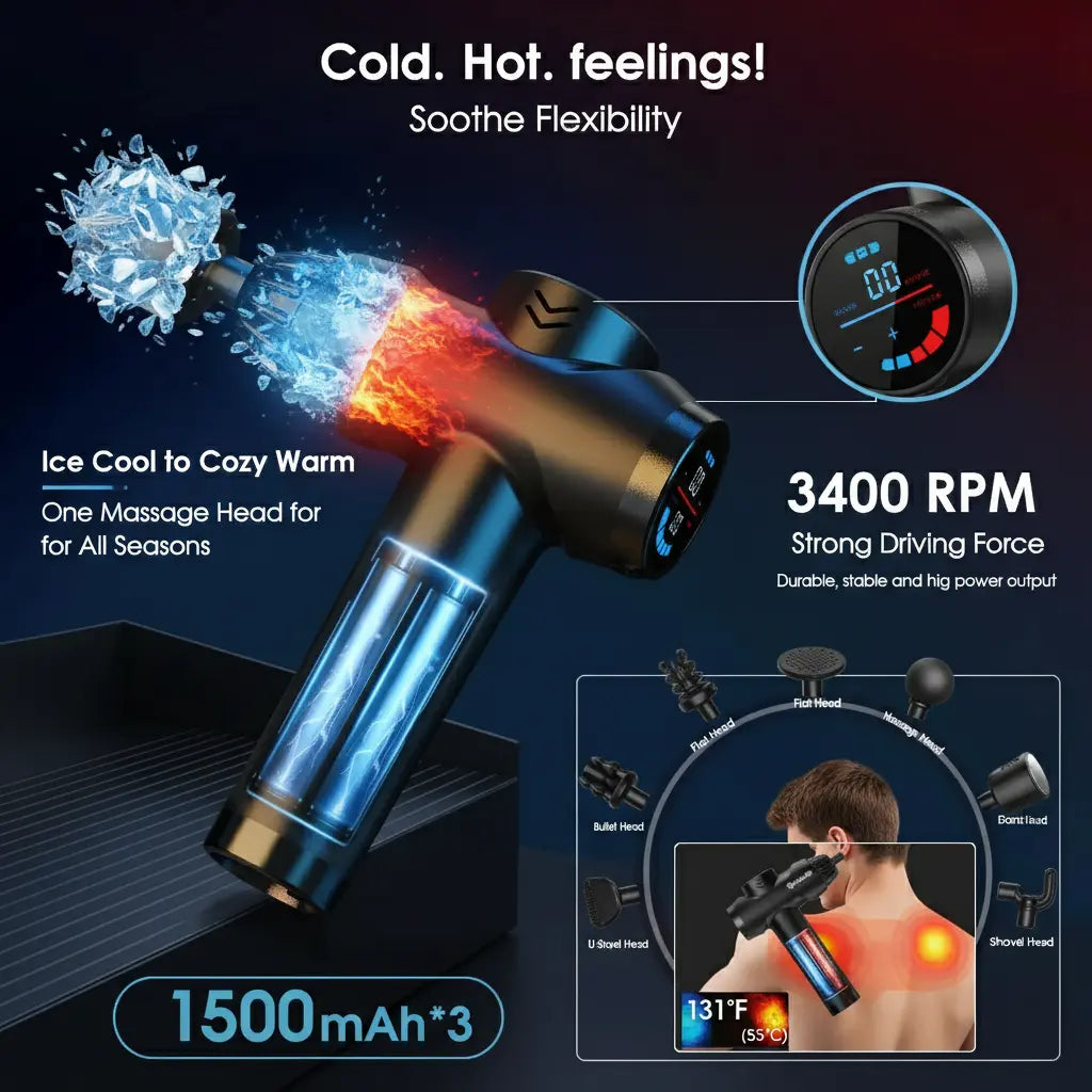 AERLANG Massage Gun with Heat and Cold,Massage Gun Massage Gun Deep Tissue | Back Massager for Pain Relief,Percussion Muscle Massager,Handheld Messager with 7Heads&Silent 20Speeds Smart LCD