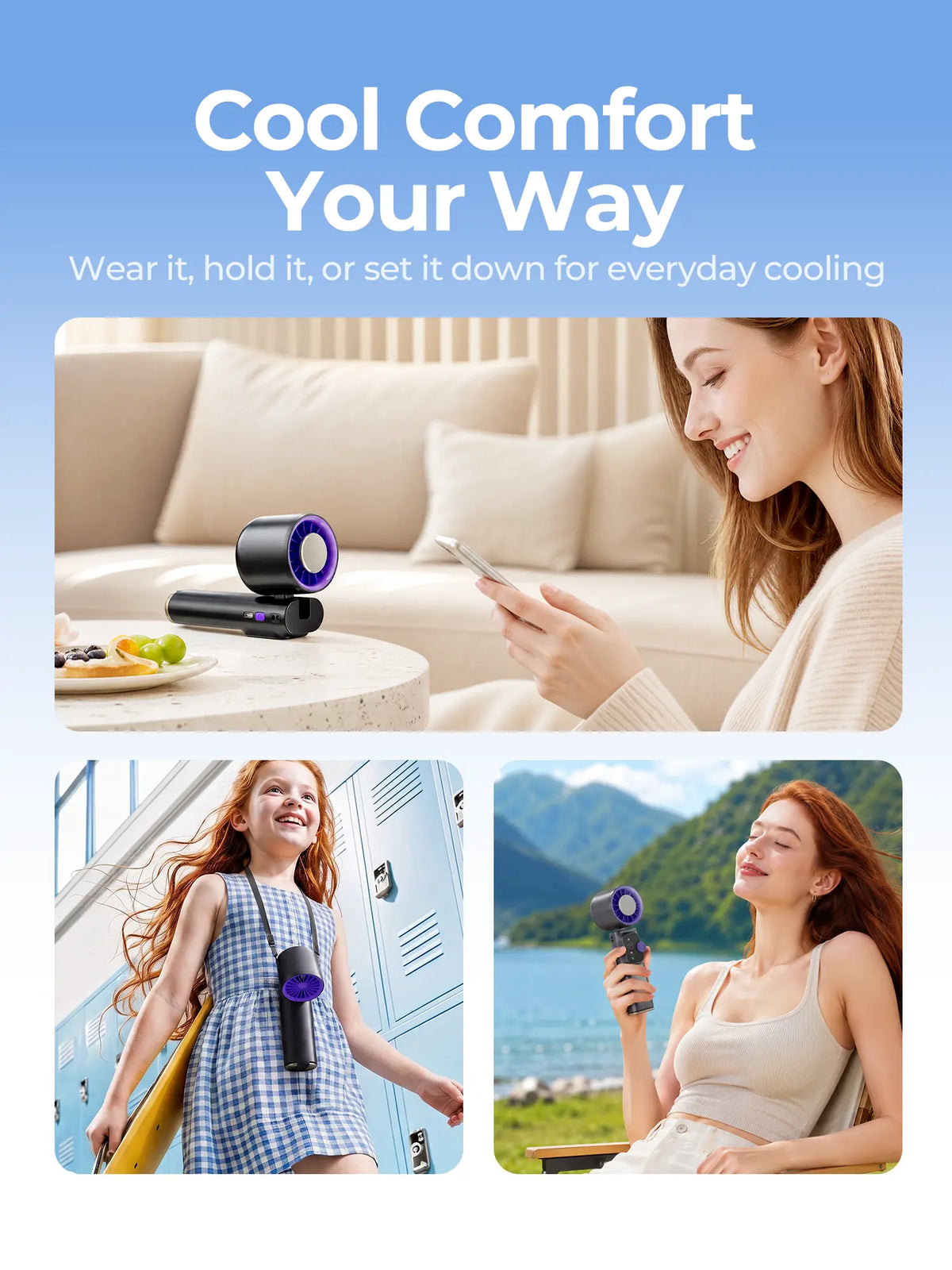 Cordless Portable Cooling Fan with 199-Speed Wind Control – Foldable Rechargeable Ice Fan for Indoor & Outdoor Use