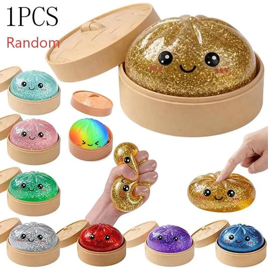 Random Glitter Dumpling Squishy Surprise Toy, Boxed Slow-Return Sensory Stress Relief, Soft Mystery Glitter Dumpling, Kneadable Pressure Release Dough Toy