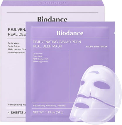 BIODANCE Caviar PDRN Hydrogel Overnight Face Mask (4 PCS) | Korean Glass Skin Mask with 600,000 PPM Caviar Extract