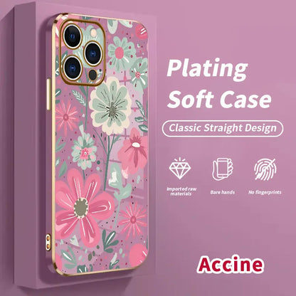 Electroplated Phone Case for Iphone 17 Pro Max Air 16 15 14 plus 13 12 11 Floral Delight Pattern Soft TPU Silicone Dirt-Proof Easy to Clean Soft Cover Gift