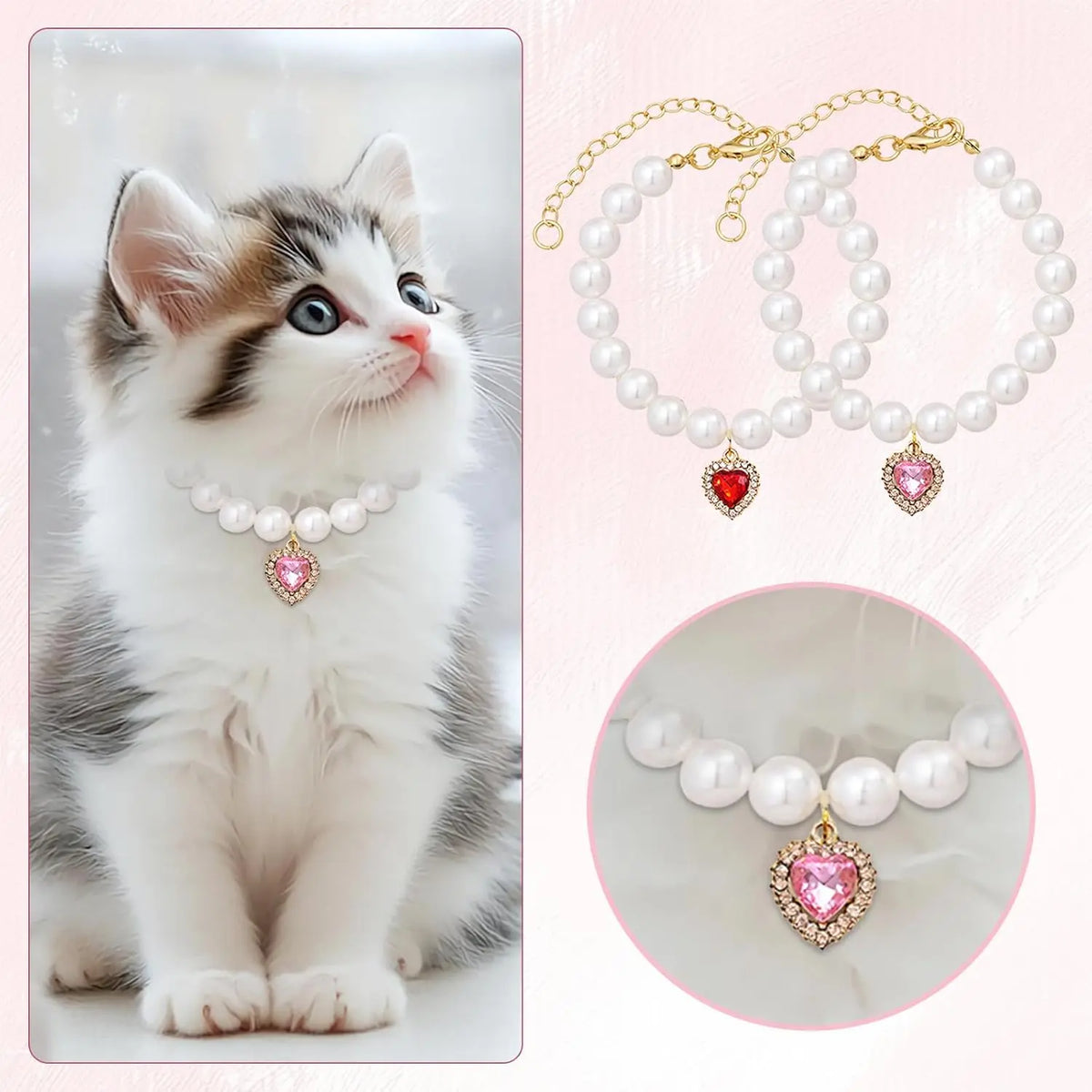 Premium 2-Piece Adjustable Cat Collar Set with Rhinestones, Durable and Fade-Resistant, Ideal for Weddings, Holidays, and Birthdays (9.84-13.78In)