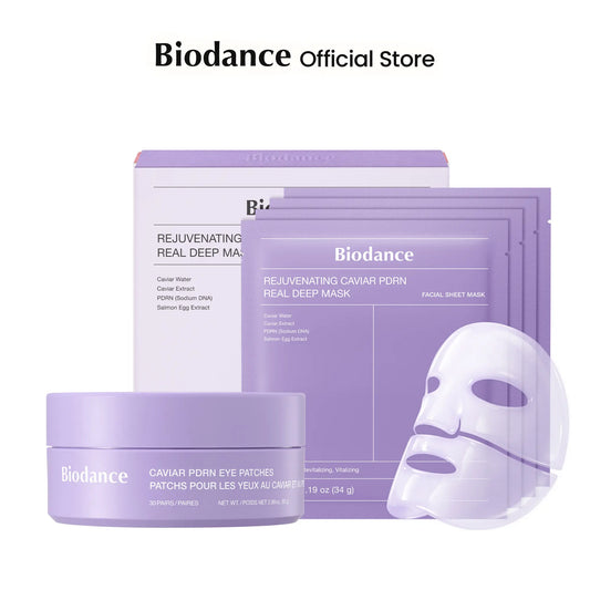 Biodance Caviar PDRN Eye Patch and Mask Duo for Brightening and Rejuvenation | Korean Skincare Set for Dark Circles, Anti-Aging, and Skin Firming