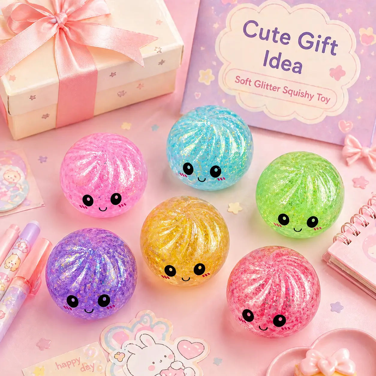 12 Psc per Box Glitter Dumpling Squishy - Random Glitter Dumpling Box, Dumplings Squishy Toy, More Surprises (Random) Stress Glutinous