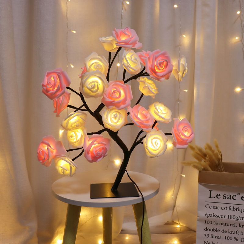 **24 LED Rose Tree Table Lamp – USB Fairy Flower Night Light for Bedroom, Home, Wedding & Christmas Decor**