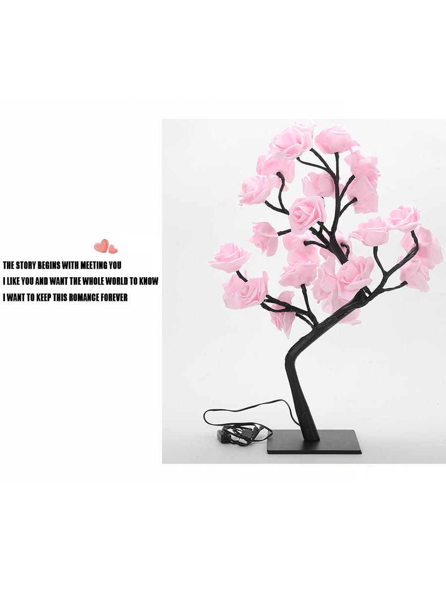 **24 LED Rose Tree Table Lamp – USB Fairy Flower Night Light for Bedroom, Home, Wedding & Christmas Decor**