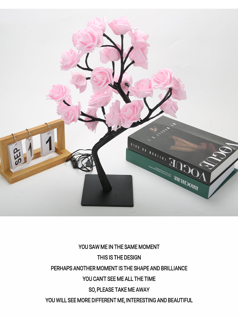 **24 LED Rose Tree Table Lamp – USB Fairy Flower Night Light for Bedroom, Home, Wedding & Christmas Decor**