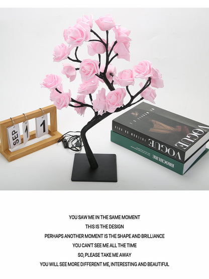 **24 LED Rose Tree Table Lamp – USB Fairy Flower Night Light for Bedroom, Home, Wedding & Christmas Decor**