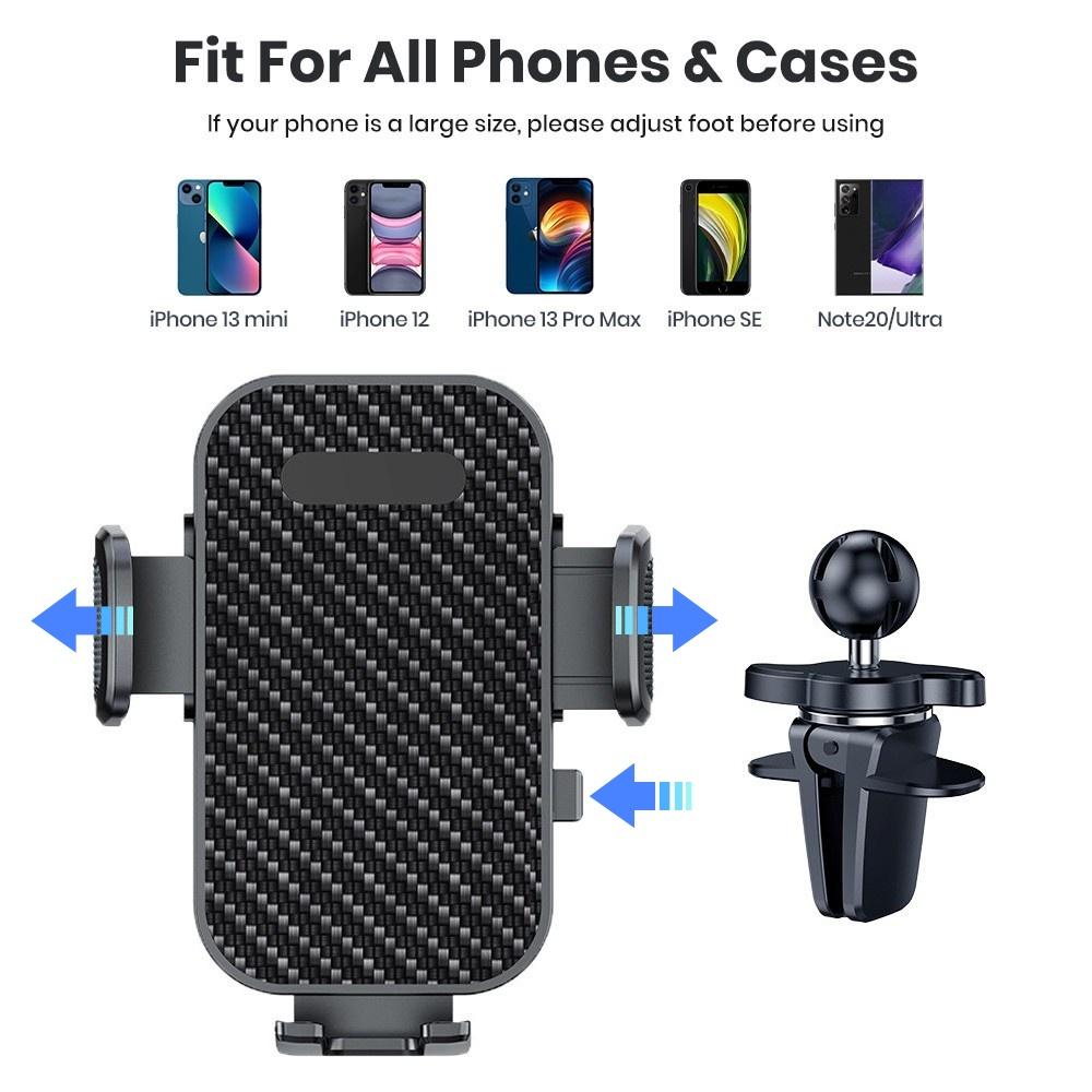 Universal Car Phone Holder – Auto-Widening Gravity Air Vent Mount with Heavy-Duty Metal Clip for iPhone & Samsung Galaxy