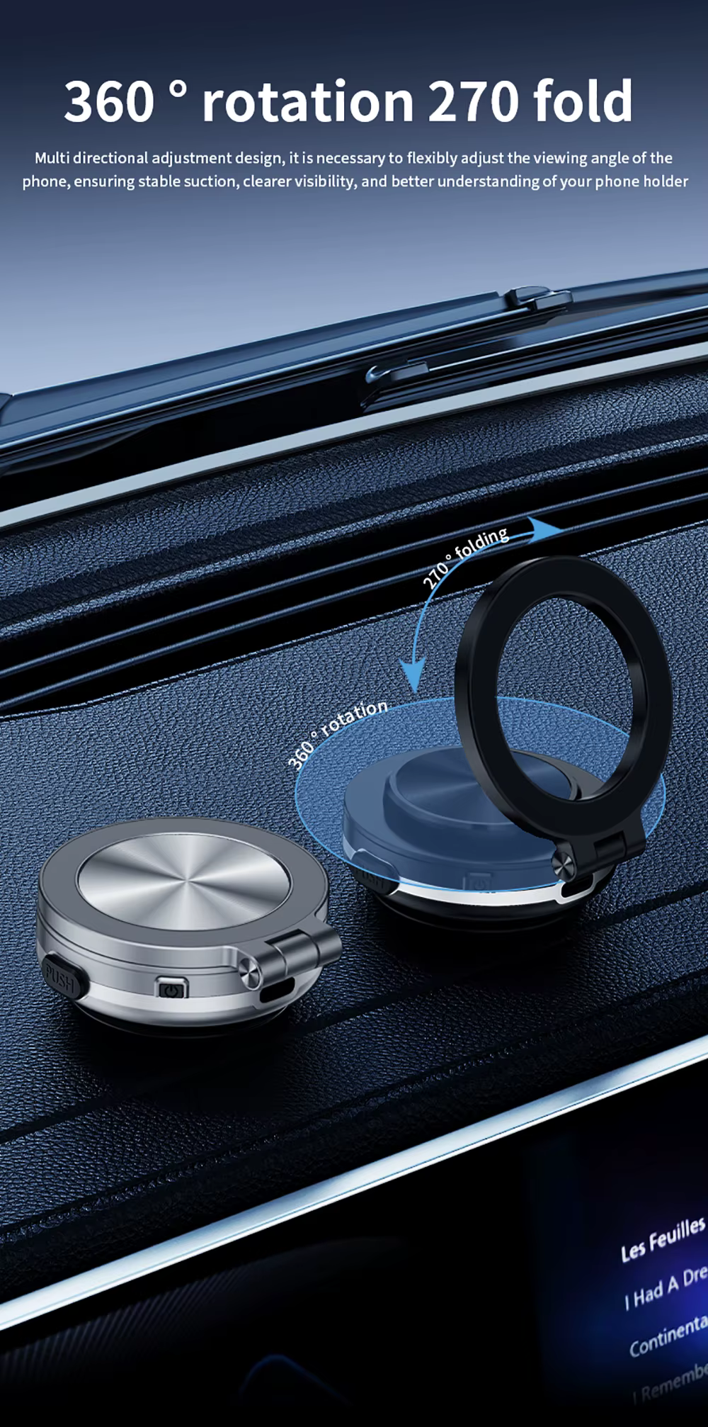 Electric Magnetic Car Phone Holder with Suction Cup | 360° Rotating Folding Mount