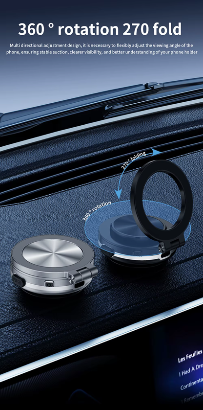 Electric Magnetic Car Phone Holder with Suction Cup | 360° Rotating Folding Mount