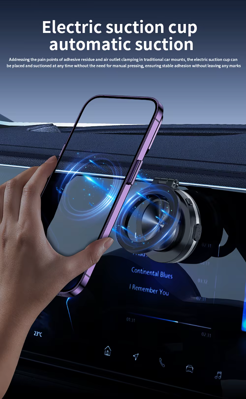 Electric Magnetic Car Phone Holder with Suction Cup | 360° Rotating Folding Mount