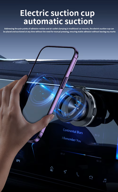 Electric Magnetic Car Phone Holder with Suction Cup | 360° Rotating Folding Mount