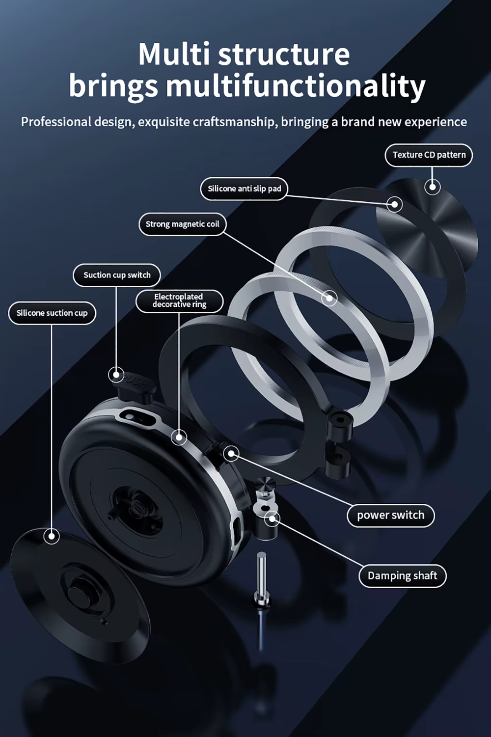Electric Magnetic Car Phone Holder with Suction Cup | 360° Rotating Folding Mount