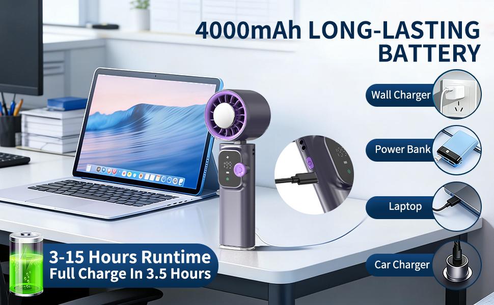 Cordless Portable Cooling Fan with 199-Speed Wind Control – Foldable Rechargeable Ice Fan for Indoor & Outdoor Use