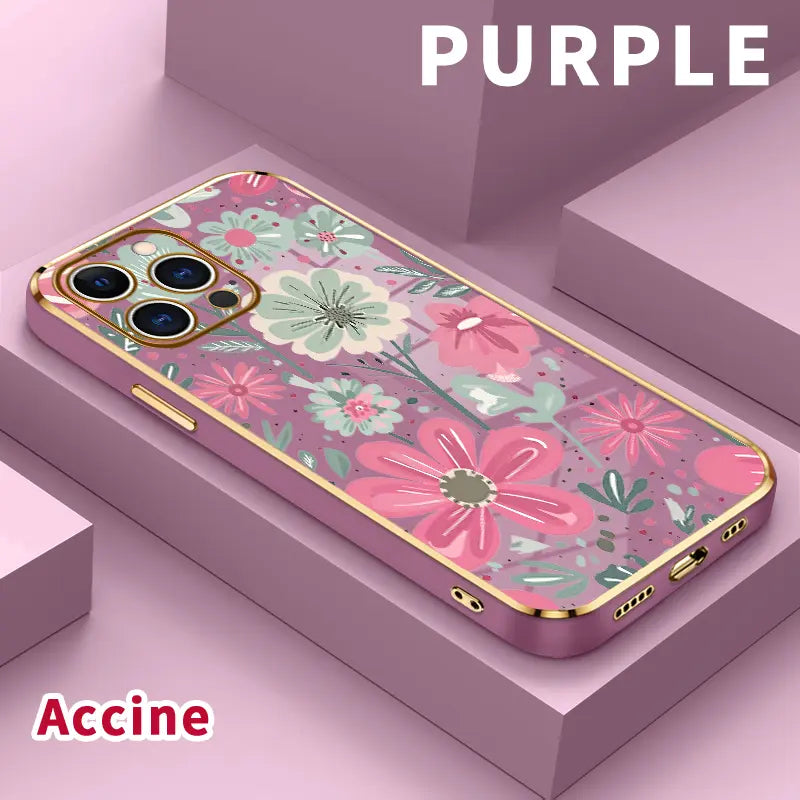 Electroplated Phone Case for Iphone 17 Pro Max Air 16 15 14 plus 13 12 11 Floral Delight Pattern Soft TPU Silicone Dirt-Proof Easy to Clean Soft Cover Gift