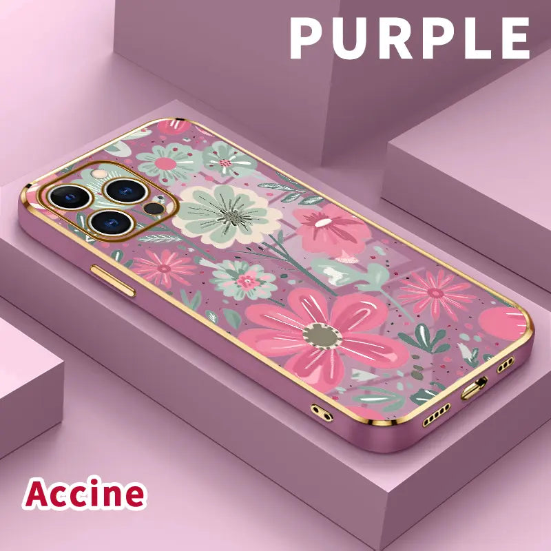 Electroplated Phone Case for Iphone 17 Pro Max Air 16 15 14 plus 13 12 11 Floral Delight Pattern Soft TPU Silicone Dirt-Proof Easy to Clean Soft Cover Gift