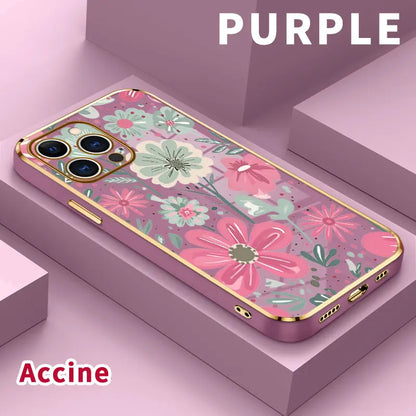 Electroplated Phone Case for Iphone 17 Pro Max Air 16 15 14 plus 13 12 11 Floral Delight Pattern Soft TPU Silicone Dirt-Proof Easy to Clean Soft Cover Gift
