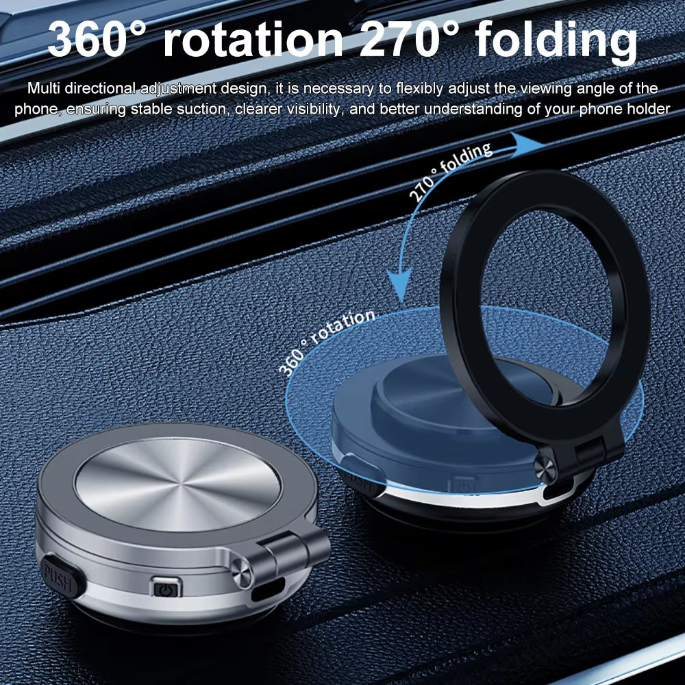 Electric Magnetic Car Phone Holder with Suction Cup | 360° Rotating Folding Mount