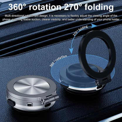 Electric Magnetic Car Phone Holder with Suction Cup | 360° Rotating Folding Mount