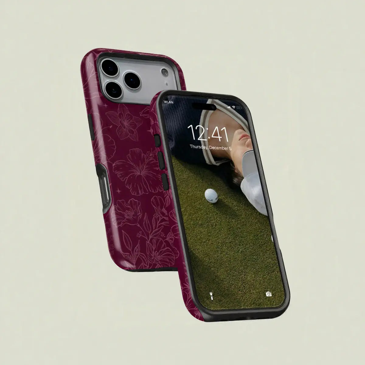 Wine-Red Retro Elegant Floral and Star Line Drawing Pattern Protective Case, Sturdy and Durable 2-In-1 Case, Compatible with Iphone 17/16/15/14/13/12/11 Pro Max/Plus/Pro, Samsung Galaxy S25/S24/S23 Ultra Series, Simple and Stylish Phone Case.