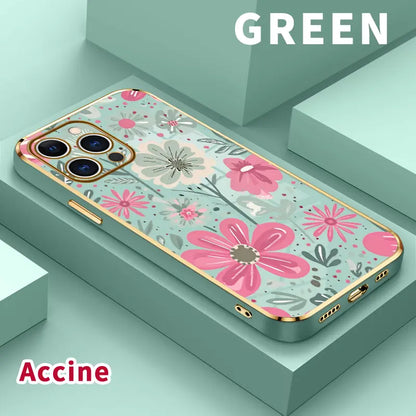 Electroplated Phone Case for Iphone 17 Pro Max Air 16 15 14 plus 13 12 11 Floral Delight Pattern Soft TPU Silicone Dirt-Proof Easy to Clean Soft Cover Gift