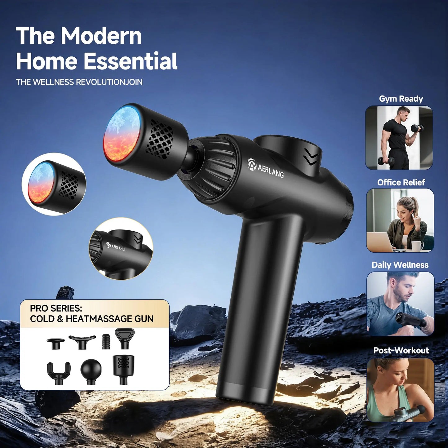 AERLANG Massage Gun with Heat and Cold,Massage Gun Massage Gun Deep Tissue | Back Massager for Pain Relief,Percussion Muscle Massager,Handheld Messager with 7Heads&Silent 20Speeds Smart LCD