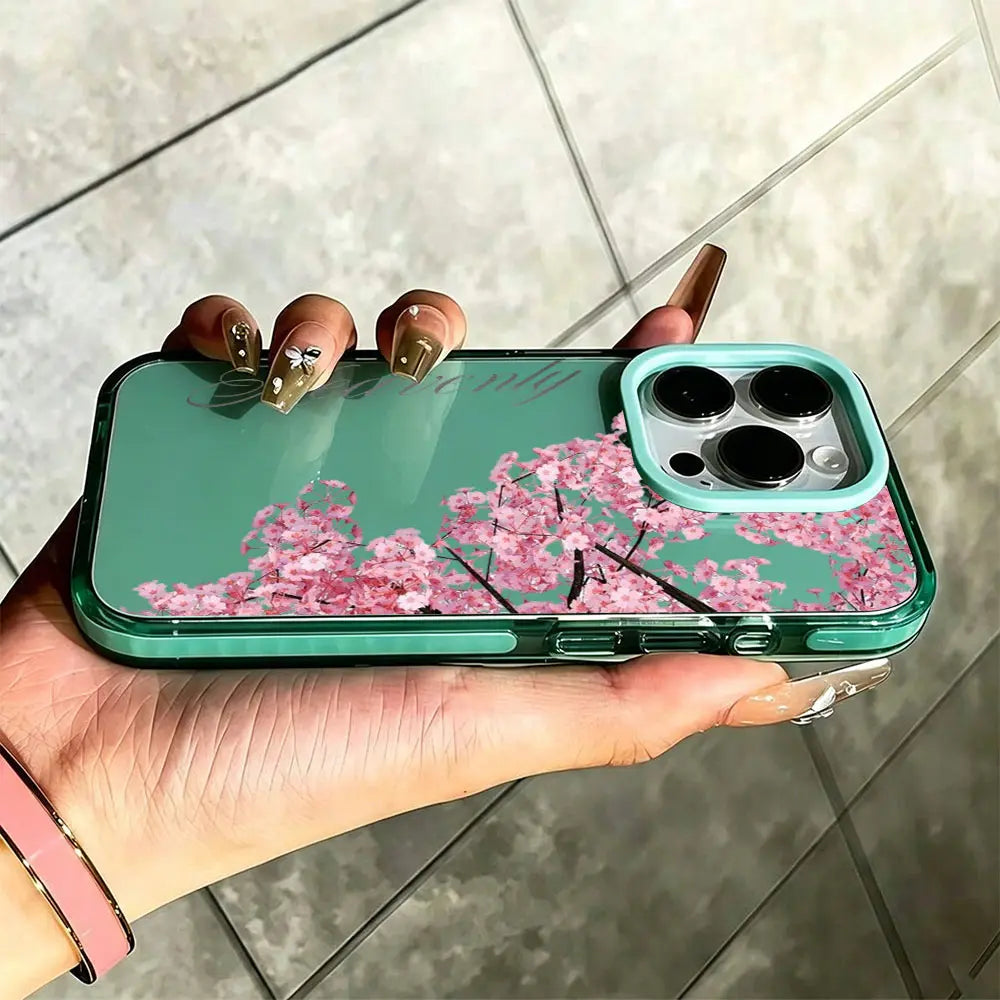 Pink Cherry Blossom Phone Case， Elegant Romantic Floral Style for Iphone 17 16 15 14 13 12 11 plus Pro Max， Ideal Birthday Gift.