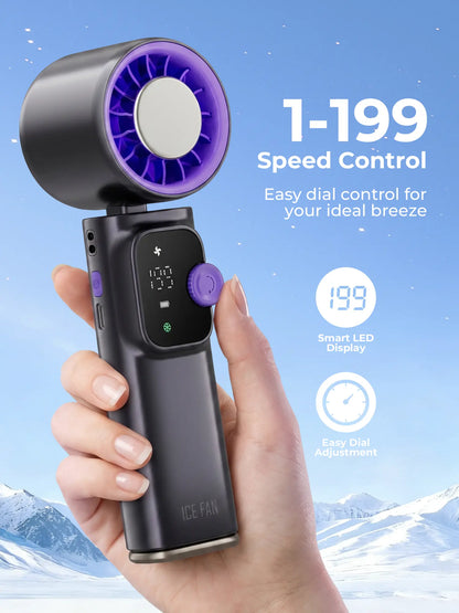 Cordless Portable Cooling Fan with 199-Speed Wind Control – Foldable Rechargeable Ice Fan for Indoor & Outdoor Use