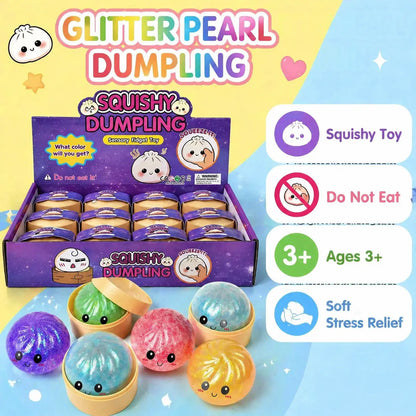 12 Psc per Box Glitter Dumpling Squishy - Random Glitter Dumpling Box, Dumplings Squishy Toy, More Surprises (Random) Stress Glutinous
