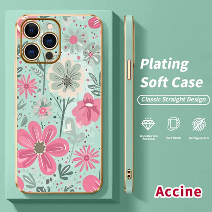 Electroplated Phone Case for Iphone 17 Pro Max Air 16 15 14 plus 13 12 11 Floral Delight Pattern Soft TPU Silicone Dirt-Proof Easy to Clean Soft Cover Gift