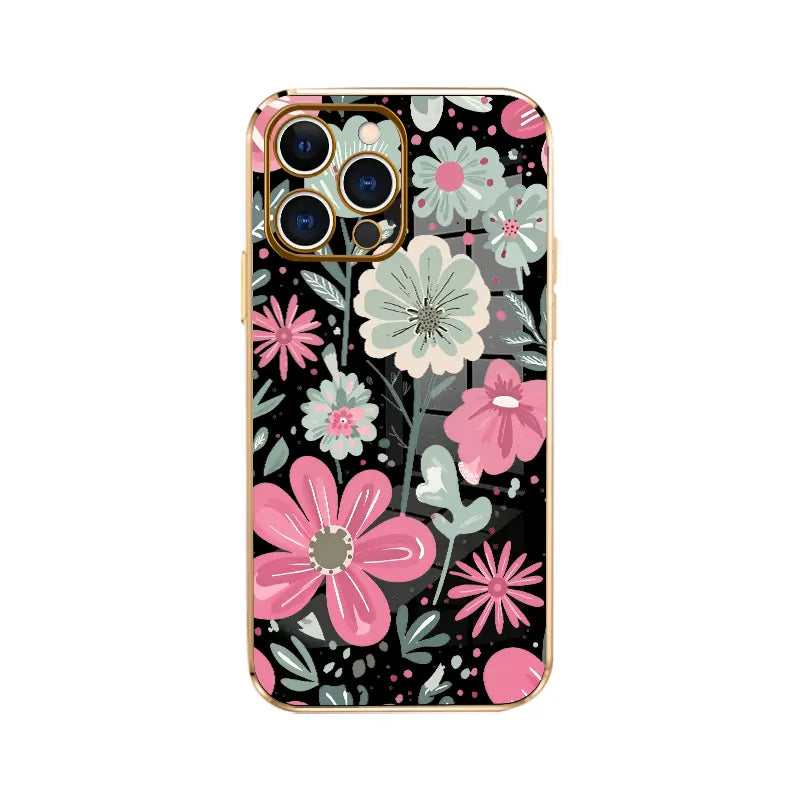 Electroplated Phone Case for Iphone 17 Pro Max Air 16 15 14 plus 13 12 11 Floral Delight Pattern Soft TPU Silicone Dirt-Proof Easy to Clean Soft Cover Gift