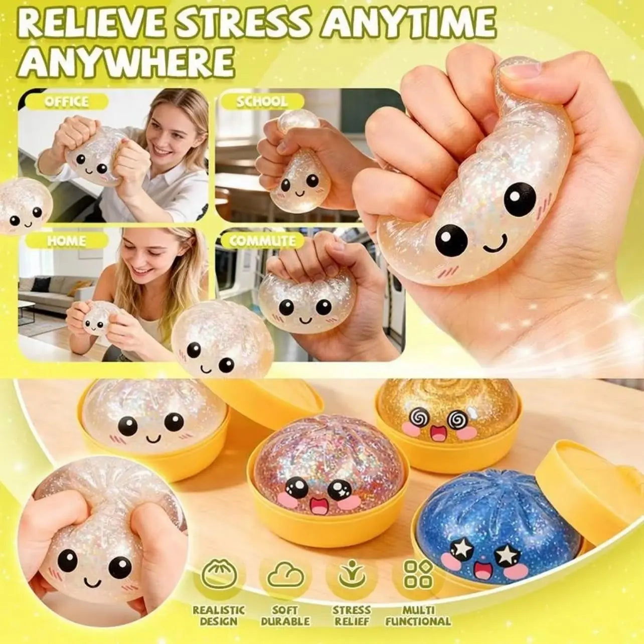 Random Glitter Dumpling Squishy Surprise Toy, Boxed Slow-Return Sensory Stress Relief, Soft Mystery Glitter Dumpling, Kneadable Pressure Release Dough Toy