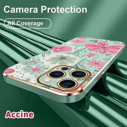 Electroplated Phone Case for Iphone 17 Pro Max Air 16 15 14 plus 13 12 11 Floral Delight Pattern Soft TPU Silicone Dirt-Proof Easy to Clean Soft Cover Gift
