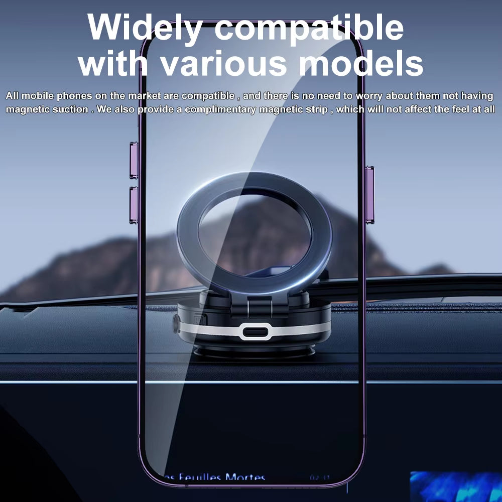 Electric Magnetic Car Phone Holder with Suction Cup | 360° Rotating Folding Mount