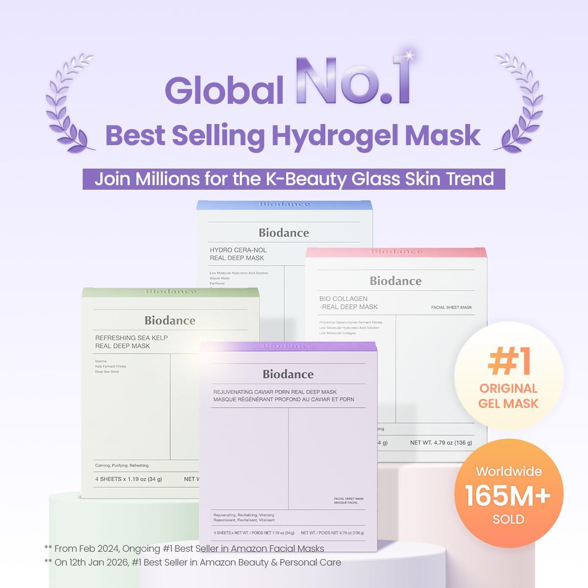 BIODANCE Caviar PDRN Hydrogel Overnight Face Mask (4 PCS) | Korean Glass Skin Mask with 600,000 PPM Caviar Extract