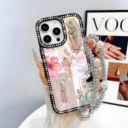 Virgin Mary Glitter Rhinestone iPhone Case – Luxury Crystal Diamond Shockproof Phone Cover with Airbag Protection for iPhone 11–17 Series