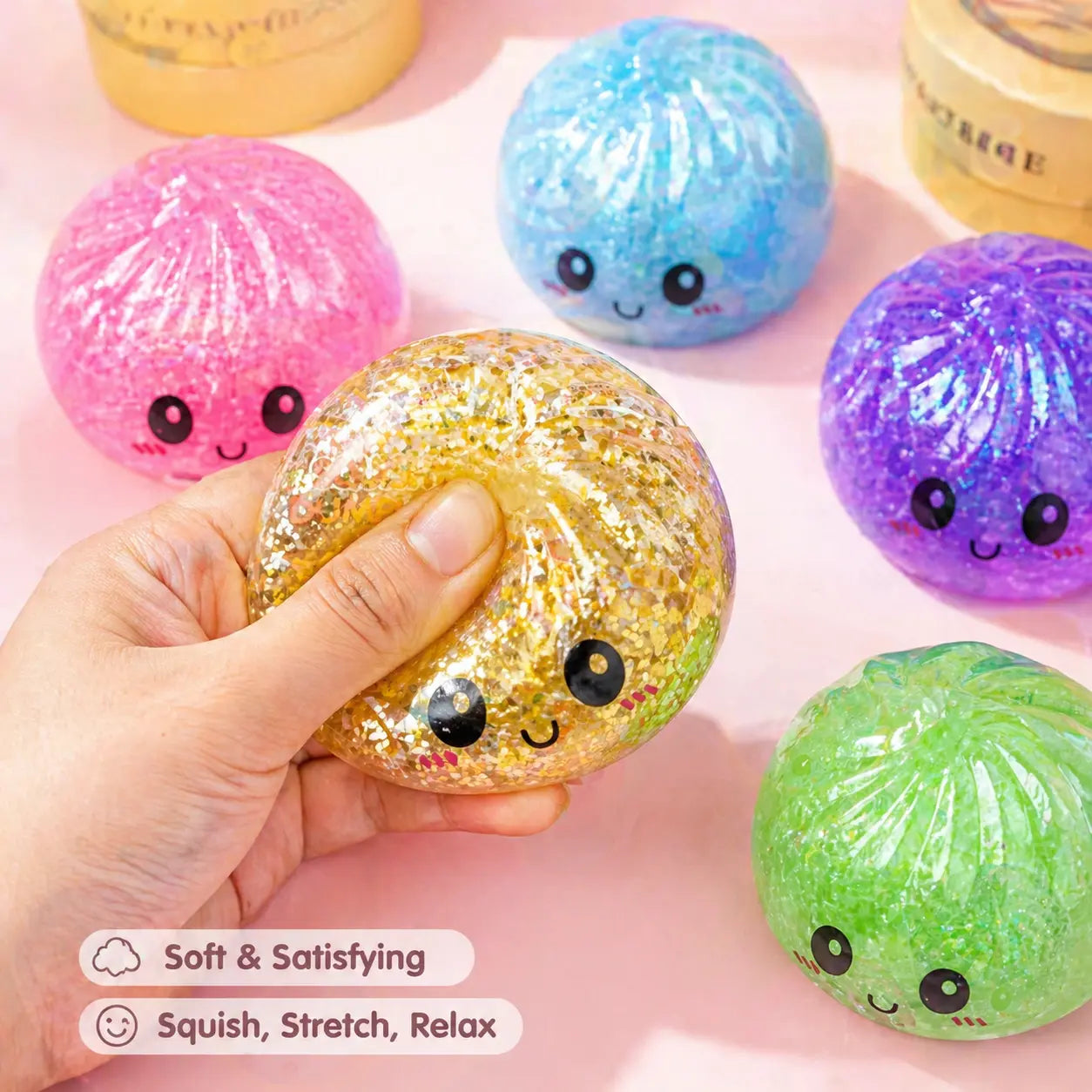 12 Psc per Box Glitter Dumpling Squishy - Random Glitter Dumpling Box, Dumplings Squishy Toy, More Surprises (Random) Stress Glutinous