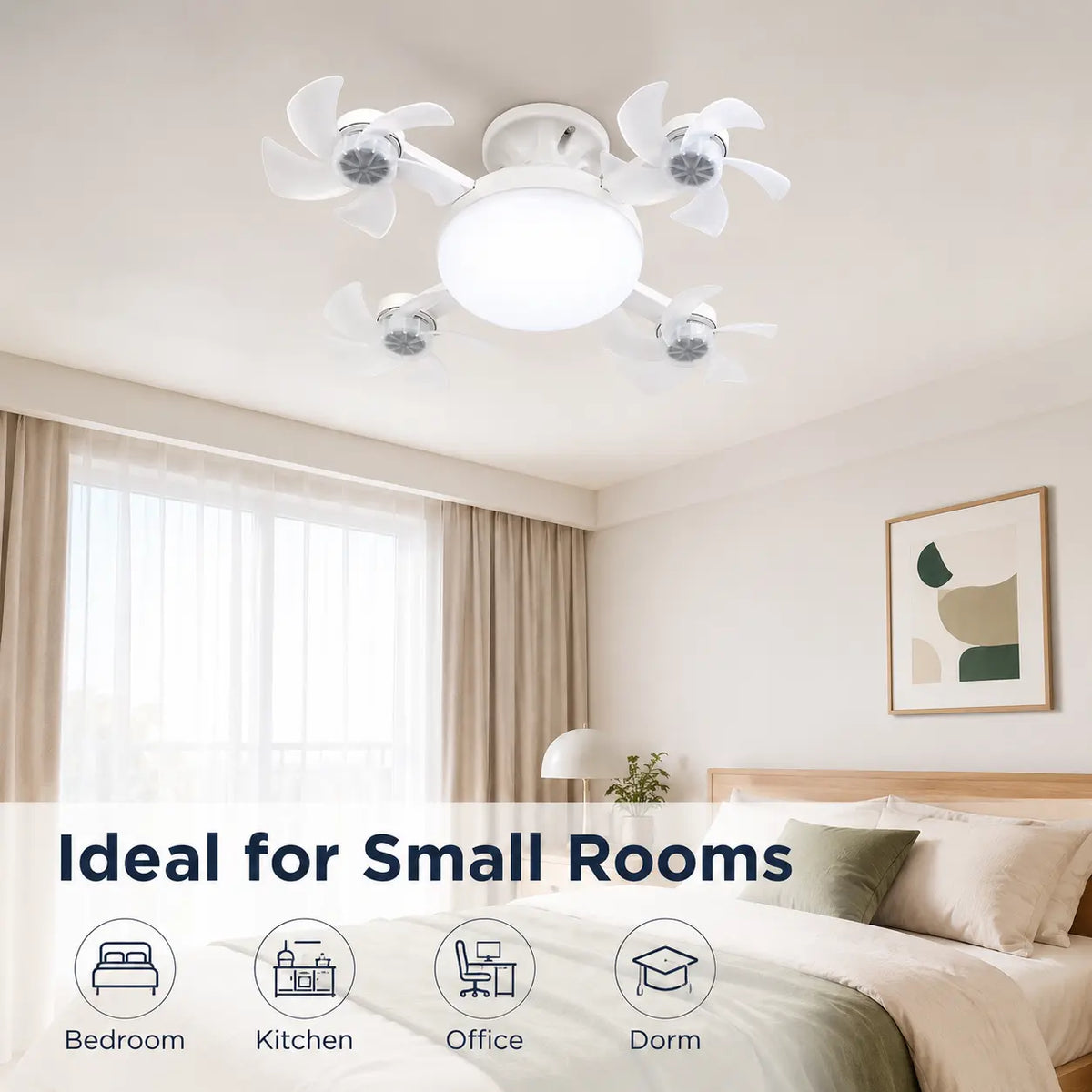 LED Ceiling Fan Light with Remote Control – 19.7" Foldable Screw-In E26 Socket Fan, Quiet Ceiling Fan for Bedroom, Kitchen, Garage & Office