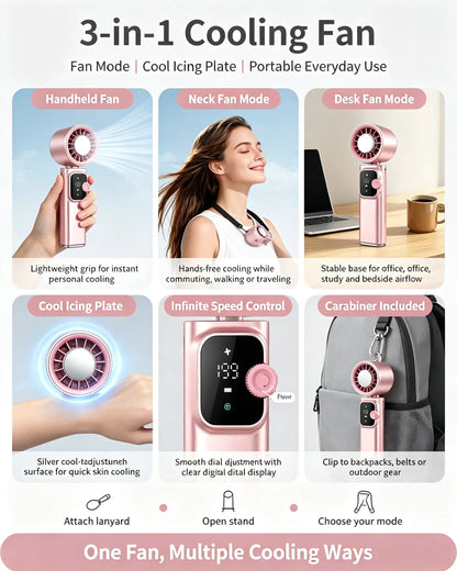 Cordless Portable Cooling Fan with 199-Speed Wind Control – Foldable Rechargeable Ice Fan for Indoor & Outdoor Use